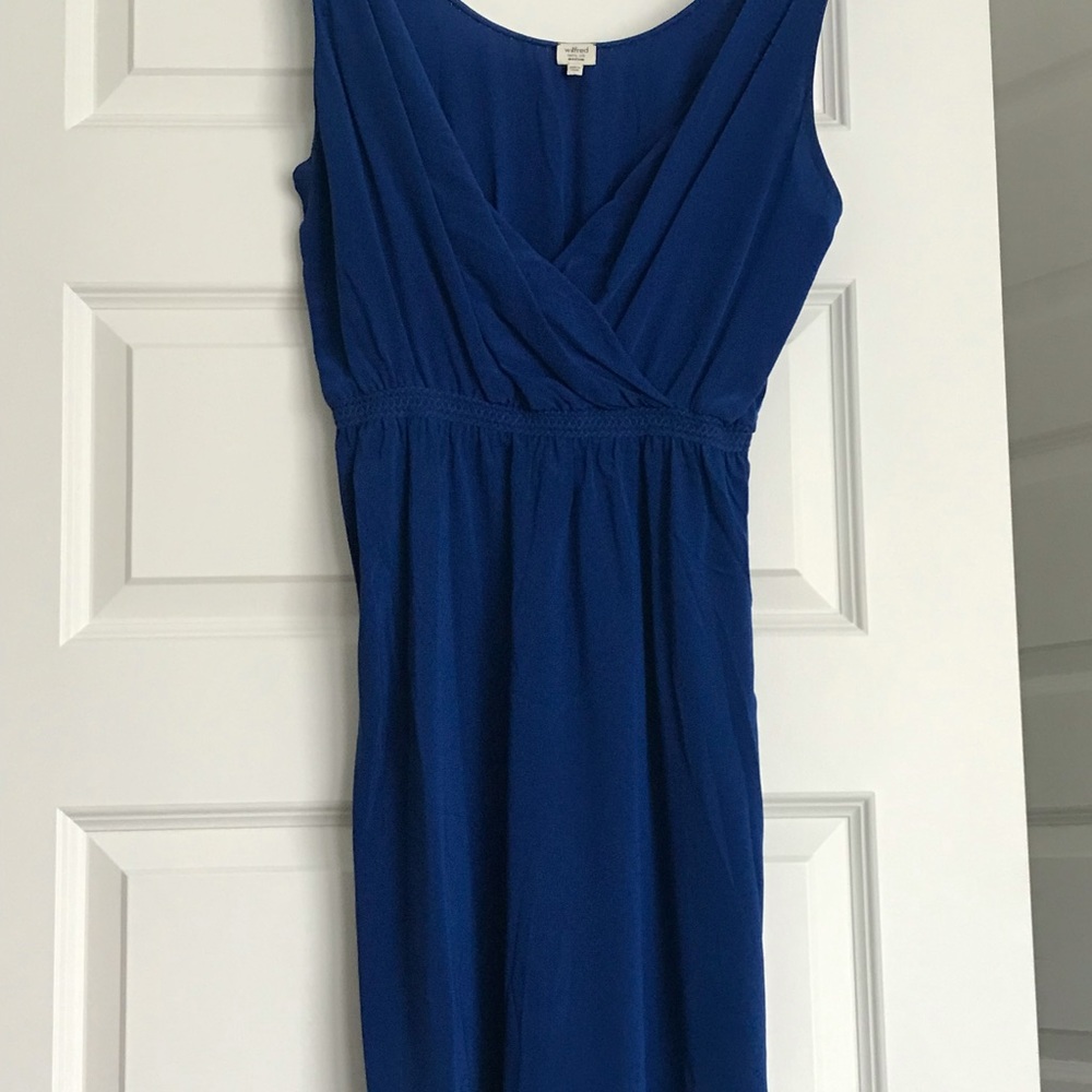 Royal blue V-neck silk dress by Wilfred